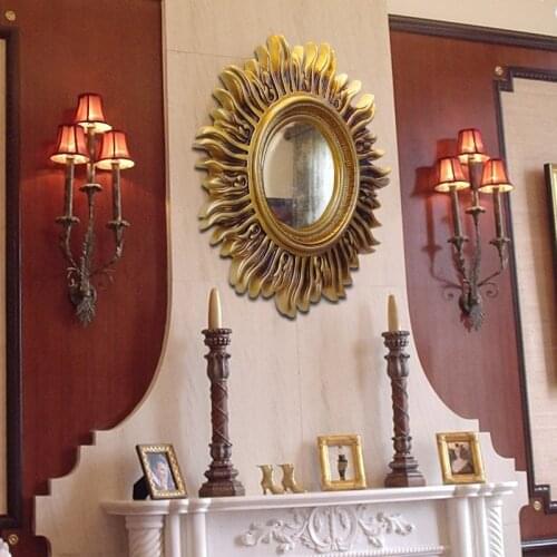 American Creative Luxury Wall Hanging Sun Decoration Mirror Home Livingroom Restaurant Retro Wall Resin Mural Craft Ornament Art