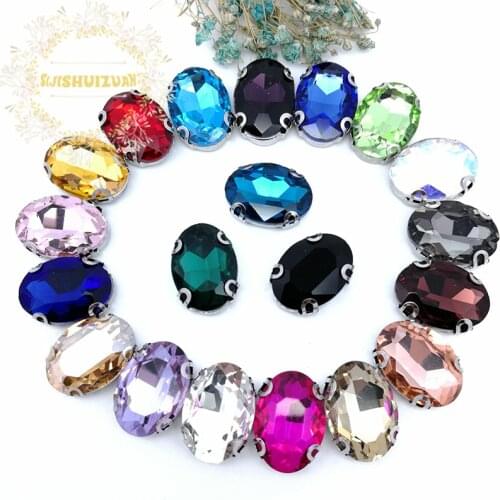 Free shipping! Mix color OVAL shape Glass Crystal sew on rhinestones with D-shape claw Diy wedding decoration