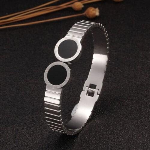 New Brand Round Roman Numerals Weeding Party Charm Bangles For Women Female Jewelry Wide Open Cuff Bangles