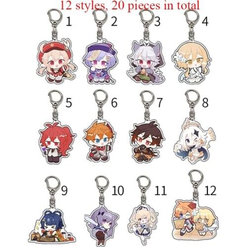 RJ 20Pcs Genshin Impact Cute Acrylic Keychain Men Women Jean Cartoon Figure Pendant Keyring Animation Jewelry Accessories Gift