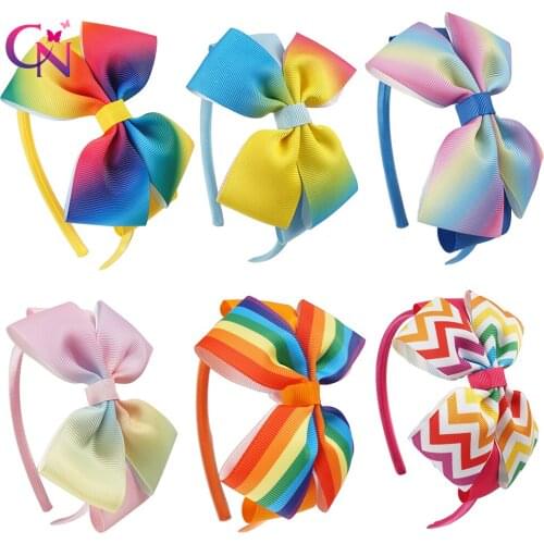12 Pieces/lot Satin Covered Hairbands With Rainbow Hair Bows For Kids Girls Printed Ribbon Bows Hard Headbands Hair Accessories