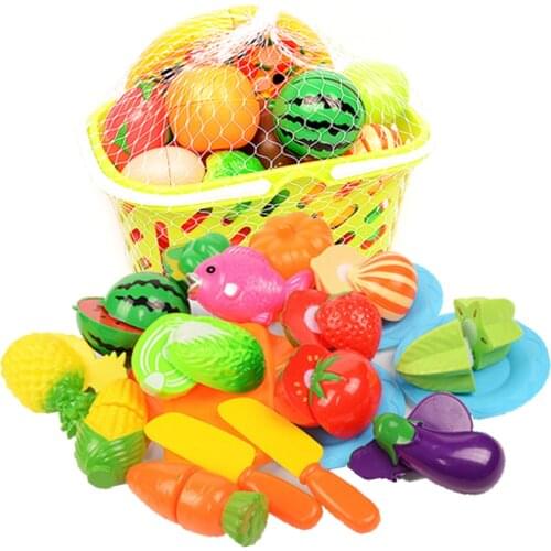 Baby Pretend Play Kitchen Toys Cutting Fruit Vegetable Cooking Set Plastic Miniature Food for Dolls Classic Children Toys