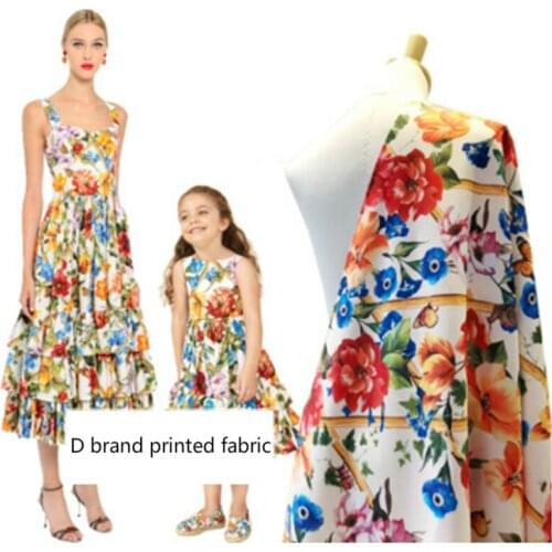 Brand custom printed polyester fabric cloth 145 cm width parent-child childrens clothing handmade DIY sewing fabric for dress