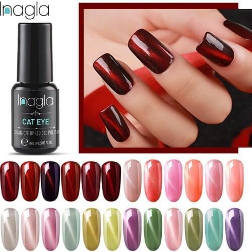 Inagla Wine Red Cat Eye Soak Off Base Top Coat Polish Nail Gel Lacquer 8ML Jade Cat Eye Manicure Long Lasting Nail Color Gel