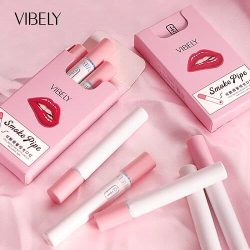 Sexy Type 4pcs Cigarette Shape Lipstick Matte Waterproof Long-Lasting Smoke Tube Lipstick Velvet Red Lip Tint Makeup Cosmetics