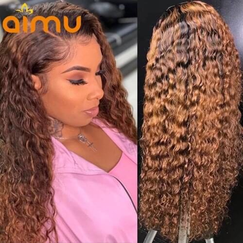 HD Lace Frontal Human Hair Wigs Ombre Loose Deep Wave 13x6 Lace Front Wigs Highlight Honey Blonde Kinky Curly Pre Plucked Wigs