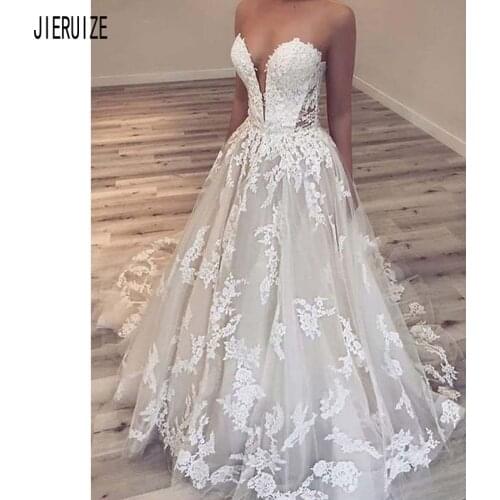 JIERUIZE Sexy Sweetheart Tulle Wedding Dresses Backless Full Lace Appliques Bridal Gowns Sleeveless Boho vestidos de noiva
