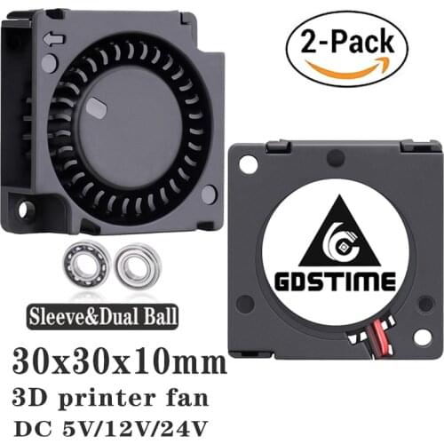 Gdstime 2pcs DC 5V 12V 24V Fans Cooling 3D Printer Cooler 30mm x 10mm Blower Fan Dual ball 3010 3cm 30x30x10mm Cooling Small Fan