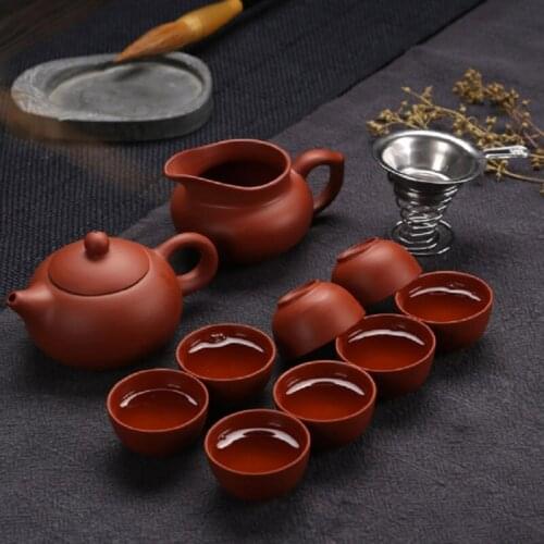 Ceramic Yixing purple sand Kung Fu tea set a teapot eight cups tea teapot and tea cup suit