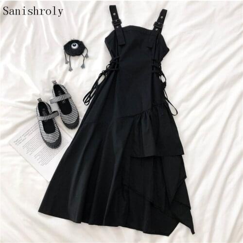 Irregular Spaghetti Strap Dress 2021 Summer Women Strapless Long Diablo Balck Dress Ladies Sexy Sleeveless Tie Bow Tank Vestidos