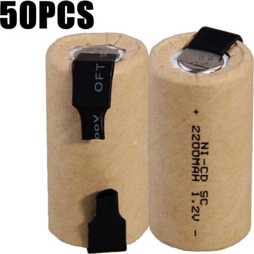 50 pcs SC 2200mah 1.2v battery NICD rechargeable batteries for electric screwdriver electric drill 4.25cm*2.2cm for power tools