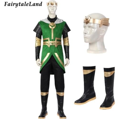 Newest TV Halloween Cosplay Kid Loki Costume Season One Children Superhero Outfit Young Prince Suit with boots