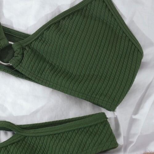 2021 New Fashion Ladies Army Green Spiral Pit Strip Circle Bikini Sexy Swimsuit Swimwear