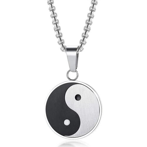 Stainless Steel Matte Finished Yin Yang Pendant Necklace with Free Chain 24"