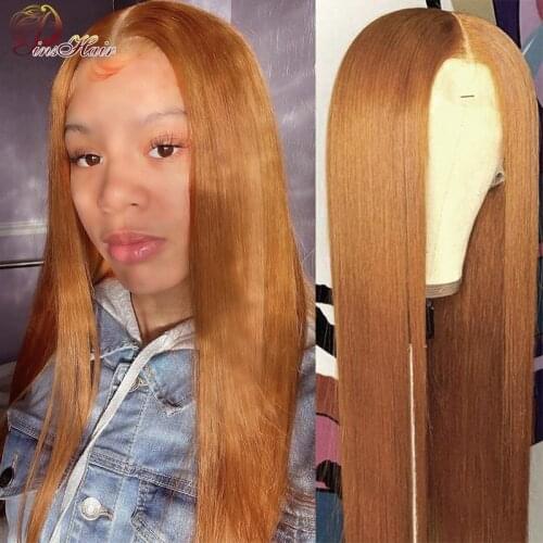 Blonde Highlight Lace Front Human Hair Wigs For Women Transparent Straight 13*1 Peruvian Ginger Brown Lace Front Wig Colored 30