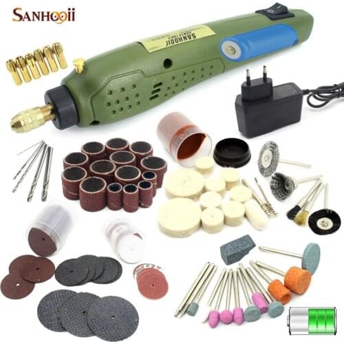 SANHOOII 110V/220V Rechargeable Mini Electric Rotary Drill Grinder Tool Polish Sanding Tool Set Kit Accessories for US/EU
