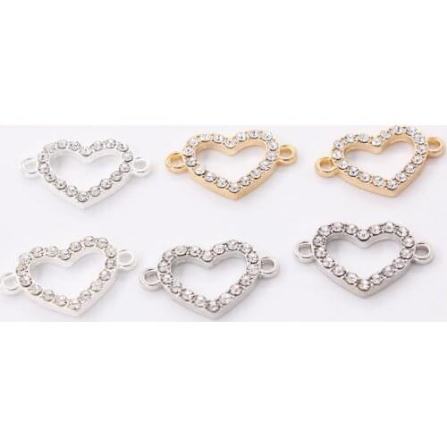 10pcs/lot 21*12mm love Heart Charms Pendants Connector with Rhinestone for DIY Necklace Bracelet Jewelry Making Findings