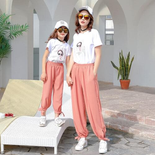 Mother and Kids Casual Clothes Family Matching Clothing Sets Mom Women T-shirt+pants Mother and Daughter Matching Clothes Pants