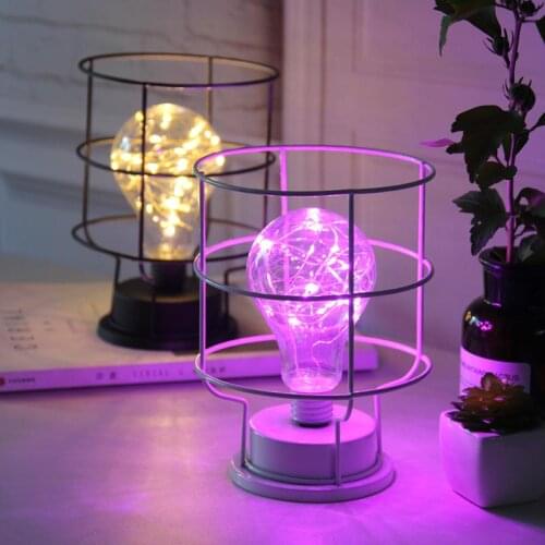 Delicate Wrought Iron LED Bedside Night Light Battery Powered Geometric Shaped Lamp Decoration Lighting for Home Bedroom