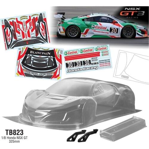 Rc Car Shell Honda Racing NSX GT3 325mm Clear Body + Tail Wing + Stickers For 1:8 Scale On Road Electric Cars Model Fit For X3GT