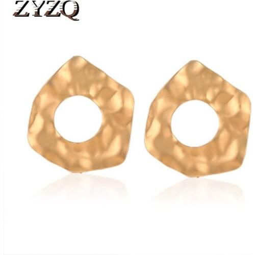 ZYZQ Heavy Metal Stud Earrings For Women Vintage Irregular Geometric Jewelry Euro Stylish Personality Simple Stud Earrings