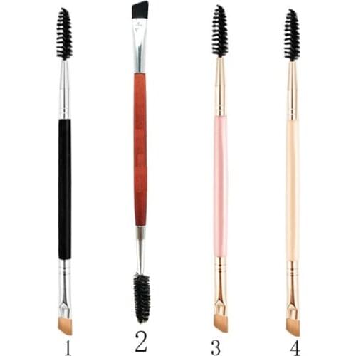 Wholesale 2 Head Eyebrow Brush Beauty Makeup Wood Handle Eyebrow Comb Double Ended Brushes Professional Beveled Spiral Brush