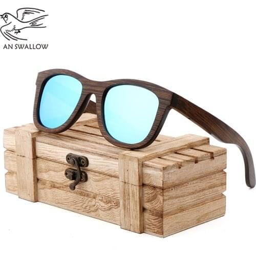 2021 new mens bamboo and wood sunglasses, handmade polarized lenses, brown, DIY patterns can be carved on the temples