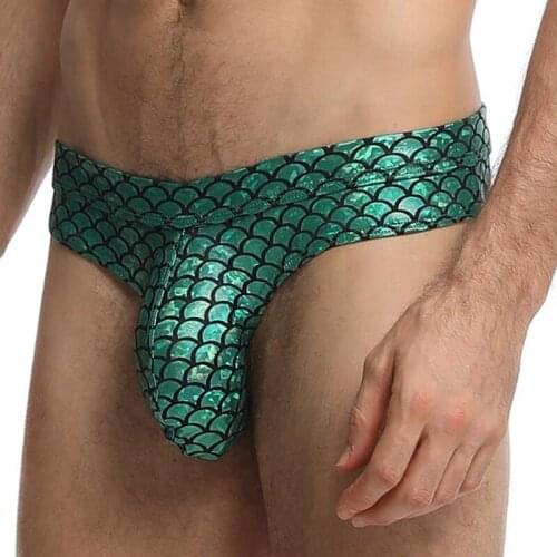 New Fish scales Design Bright Mens sexy Briefs Large Pouch Hot Gay Night club Dance Lingeri Underwear