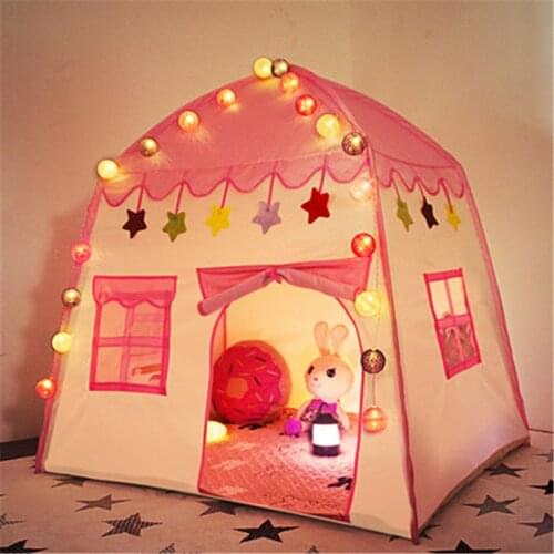 Kids Indoor Cartoon Pyramid Teepee Tent With Colorful Light Ball Flag Princess Game Toy Playhouse for Girls Home Use Yurt Tents