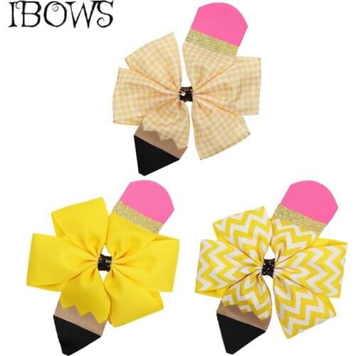 4'' BACK TO SCHOOL Hair Bows for Girls Pencil Hairgrips for Students Ribbon Hair Clips Hair Band Fashion Girls Hair Accessories