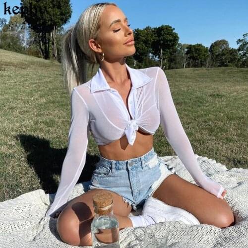 2021 Women Summer swimsuit blouse shirt Sexy Women T Shirt See Through Transparent Mesh Tops Long Sleeve Turtleneck T-Shirt