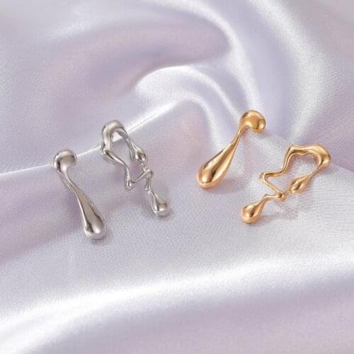 2020 ins Hot Gold Silver Color Metal Geometric Asymmetric Notes Stud Earrings Korea Fashion Girl Women Jewelry Gift Accessories