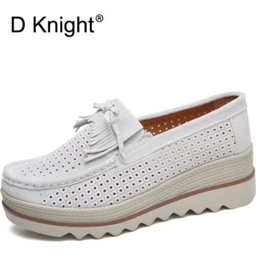 Cow Suede Leather Slip On Casual Shoes Ladies Handmade Women Wedge Heel Creepers Moccasins 2020 Sprig Women Pumps Platform Shoes