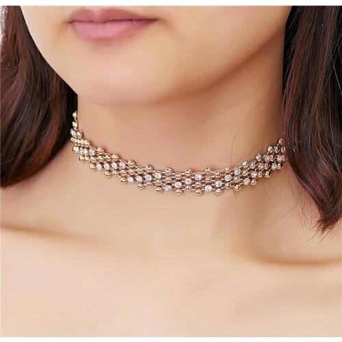 Fashion women Rhinestone choker necklace Champagne CCB Gold ladies chain necklaces trendy jewelry coller