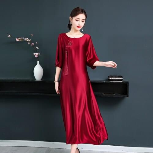 2021 Summer Clothes For Women Plus Size Dress Casual Chinese Style Temperament A-line Tassel Loose Fashion Dresses Wine Red
