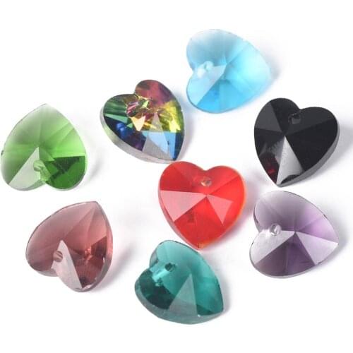 10pcs 10mm 14mm Heart Shape Crystal Glass Faceted Drops Pendants Loose Crafts Top Drilled Beads for Jewelry Making DIY Crafts