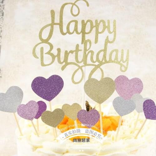 12pcs Colorful Cake Topper Star Heart Happy Birthday Party Cake Decora Supplies Baby Shower Decoration Wedding Party