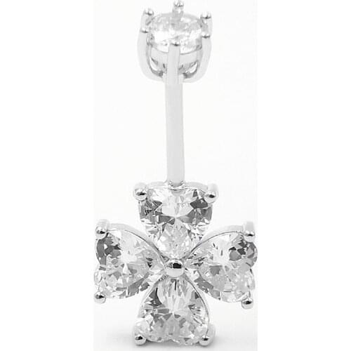 14G 925 sterling silver Belly Button Rings Flower Clear CZ Navel Curved Barbell Studs Sexy Body Piercing Jewelry