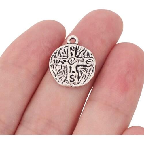 20 x Tibetan Silver Carved Cross Round Charms Pendants Beads for Necklace Bracelet Jewelry Making 19x16mm