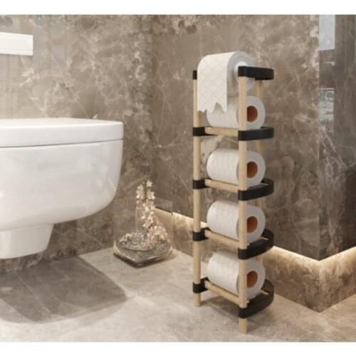 4 - 5 Hanging Wooden Toilet Paper Holder Bathroom and Toilet Screwless Mount Toilet Paper Holder Organizer