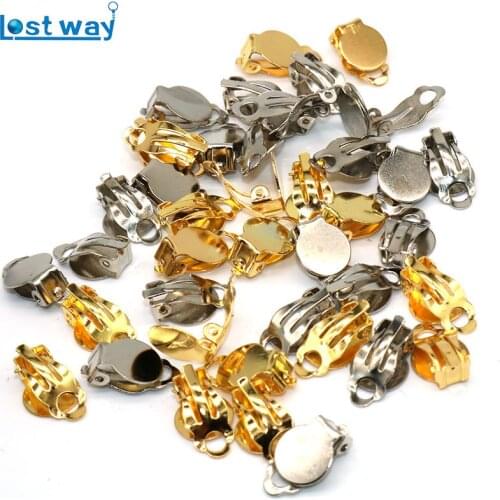 50Pcs 10mm Flat Pad Clip On Earring Finding DIY Gold Silver Colors Loop Clasp Round Base For Jewelry Making Earring Handcraft