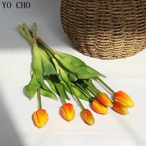 YO CHO 7pcs Tulips Real Touch Latex Flowers Wedding Potted Plants Farmhouse Paty Decoration Valentines Day Gift Fake Flowers