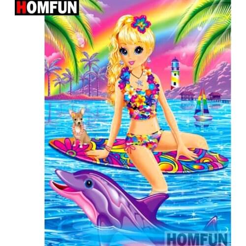 HOMFUN Full Square/Round Drill 5D DIY Diamond Painting "Cartoon girl dolphin" Embroidery Cross Stitch 3D Home Decor Gift A14734