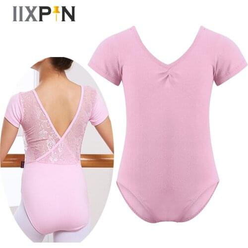 Girls Ballerina Leotard Lace Back Ballet Dress Pinched-Front V-Shaped Back Gymnastics Leotard Ballet Dance Clothing Jumpsuit
