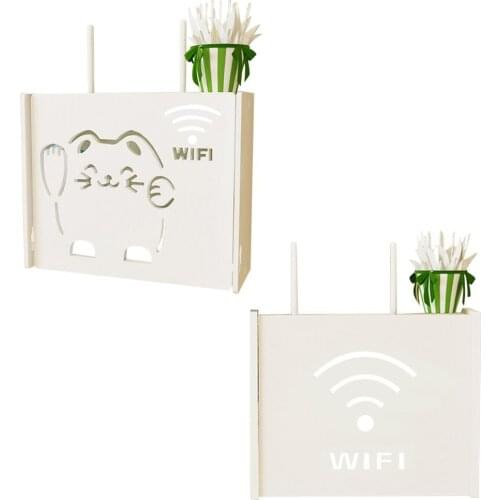 Behogar 24x20x8.5cm Cartoon Hollow Pattern Free Punch Wireless Router Set Top Storage Box Wall Mount for Home Apartment Office