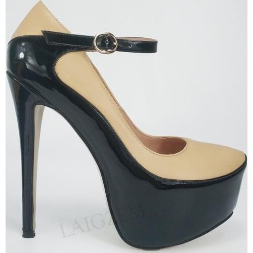 BERZIMER Women Platform Pumps Ankle Straps Patch Work Stiletto High Heels Bombas Sandals Shoes Woman Big Size 44 46 50 51 52