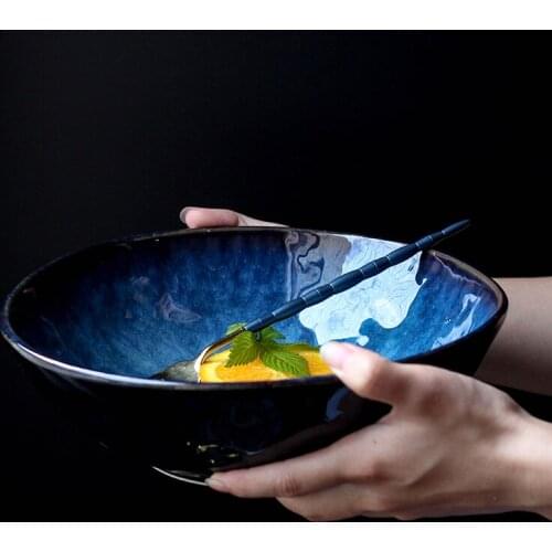 Big Size Creative Special Shaped Bowl Japanese Ceramic Bowl Fruit Salad Bowl Ramen Soup Bowl