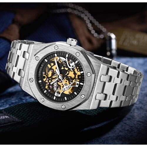Top Brand Skeleton Hollow Mens Wrist Watches Waterproof Luxury Silver Sport Mechanical Male Clock Hours New Relogio Masculino