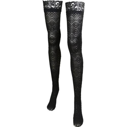 Black Lace Stockings Women Summer Hollow Out Vintage Jacquard Geometric Elasticity High Tight Stockings Female Sexy Stocking