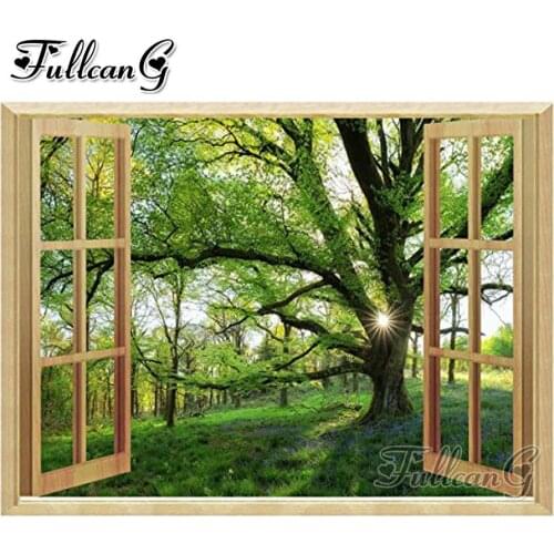 FULLCANG diamond embroidery window woods 5d diy full square round drill diamond painting mazayka needlework home decor FC2390